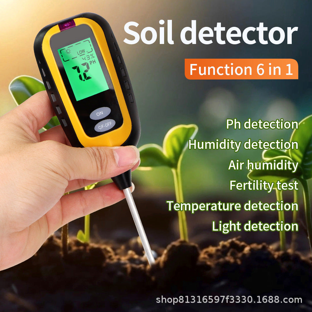 6-in-1 Soil Sensor: pH, Temperature, Moisture, Light, and Nutrients
