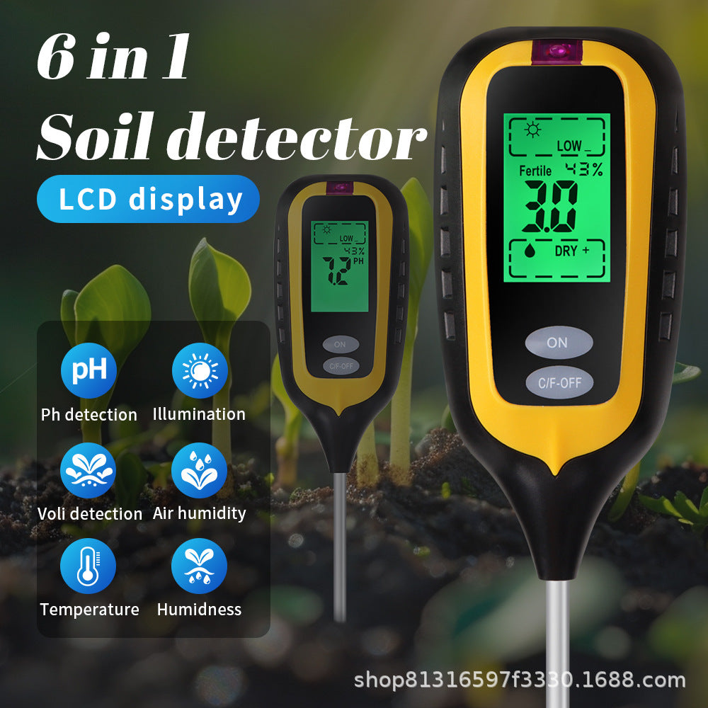 6-in-1 Soil Sensor: pH, Temperature, Moisture, Light, and Nutrients