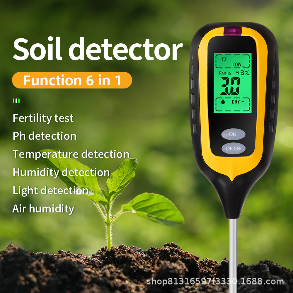 6-in-1 Soil Sensor: pH, Temperature, Moisture, Light, and Nutrients