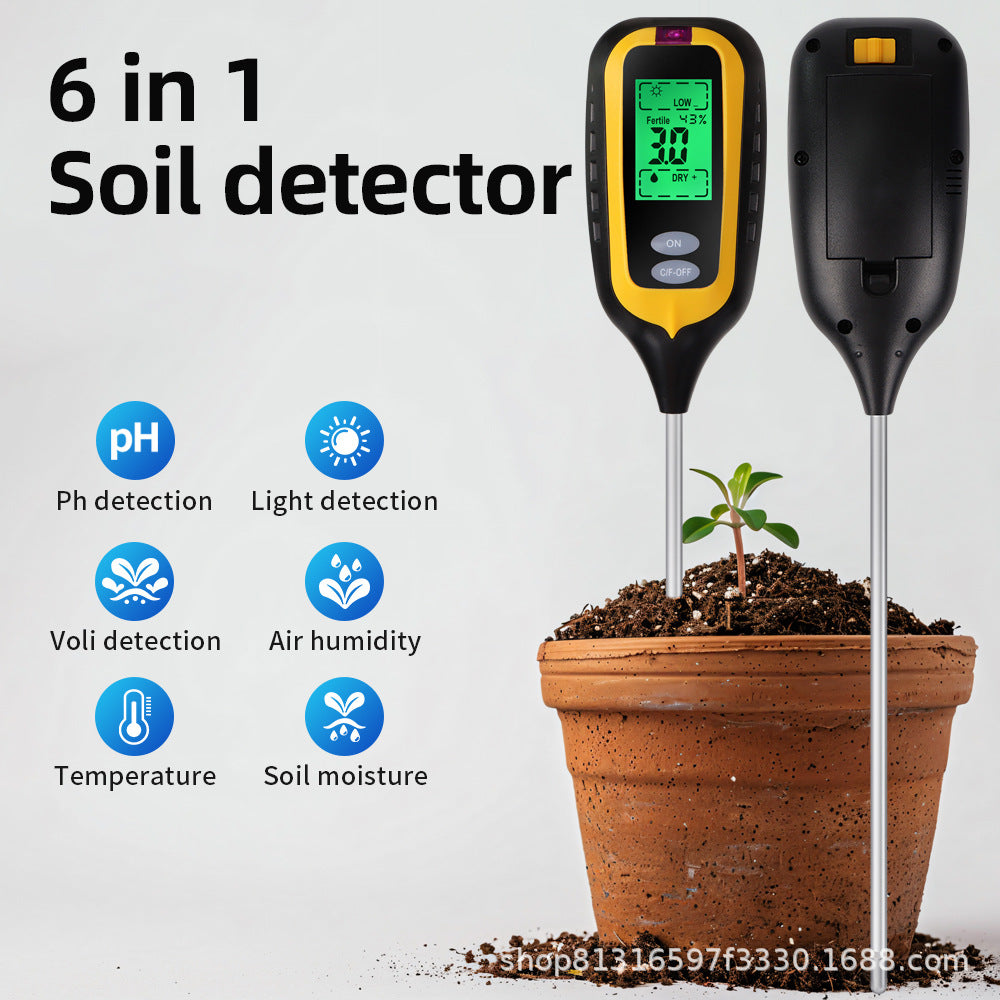 6-in-1 Soil Sensor: pH, Temperature, Moisture, Light, and Nutrients