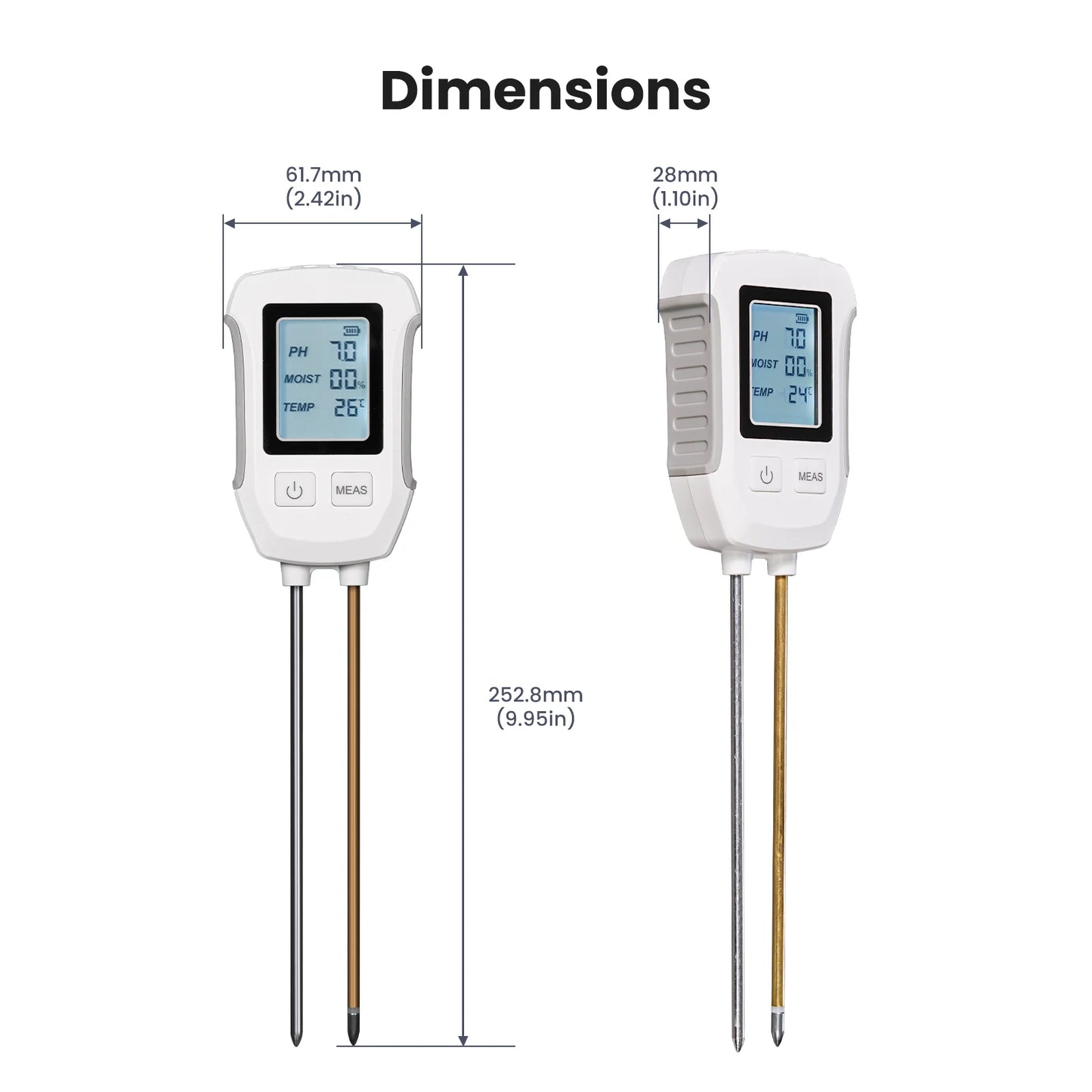 MOES 3 in 1 Soil PH Detector Tester LCD Screen Thermometer Temperature