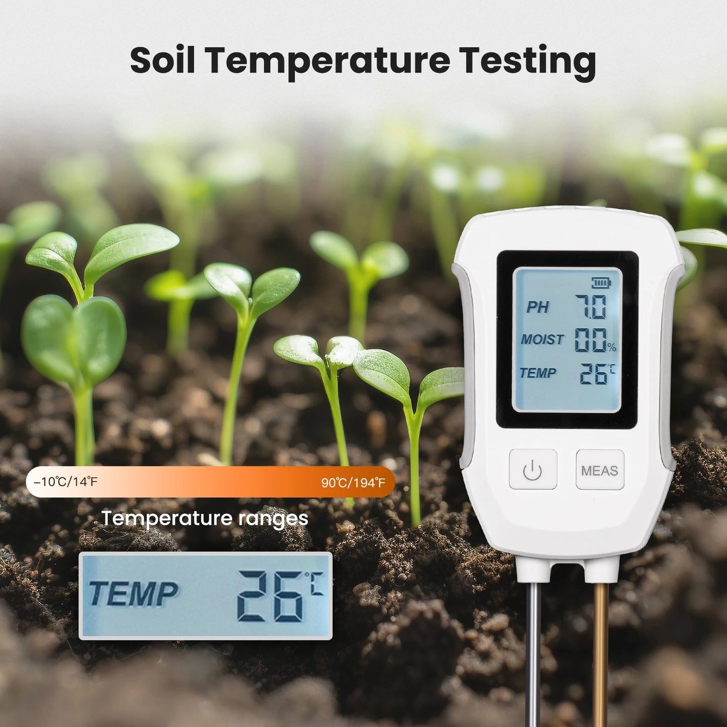 MOES 3 in 1 Soil PH Detector Tester LCD Screen Thermometer Temperature