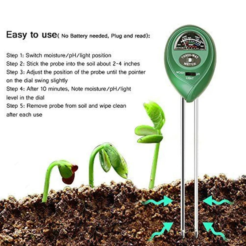 3 in 1 Soil PH Meter Sunlight PH Tester Garden Flowers Soil Moisture