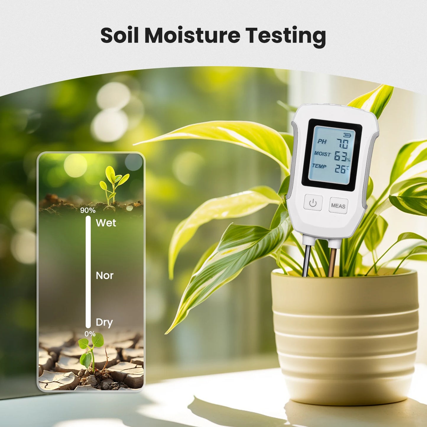 MOES 3 in 1 Soil PH Detector Tester LCD Screen Thermometer Temperature