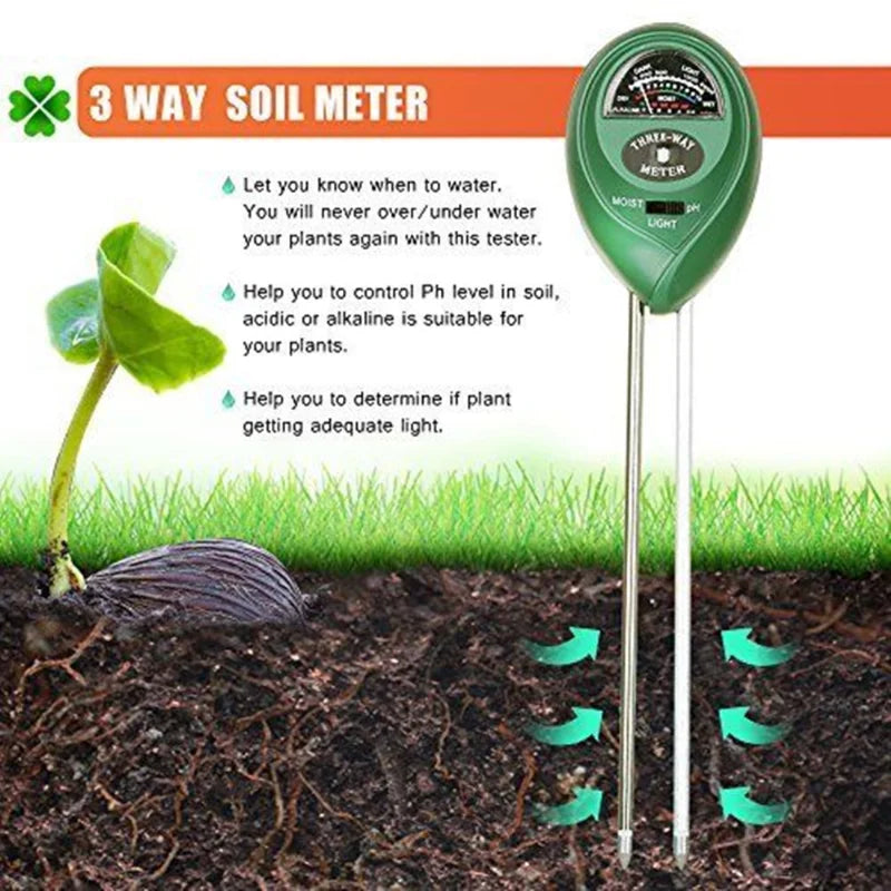 3 in 1 Soil PH Meter Sunlight PH Tester Garden Flowers Soil Moisture