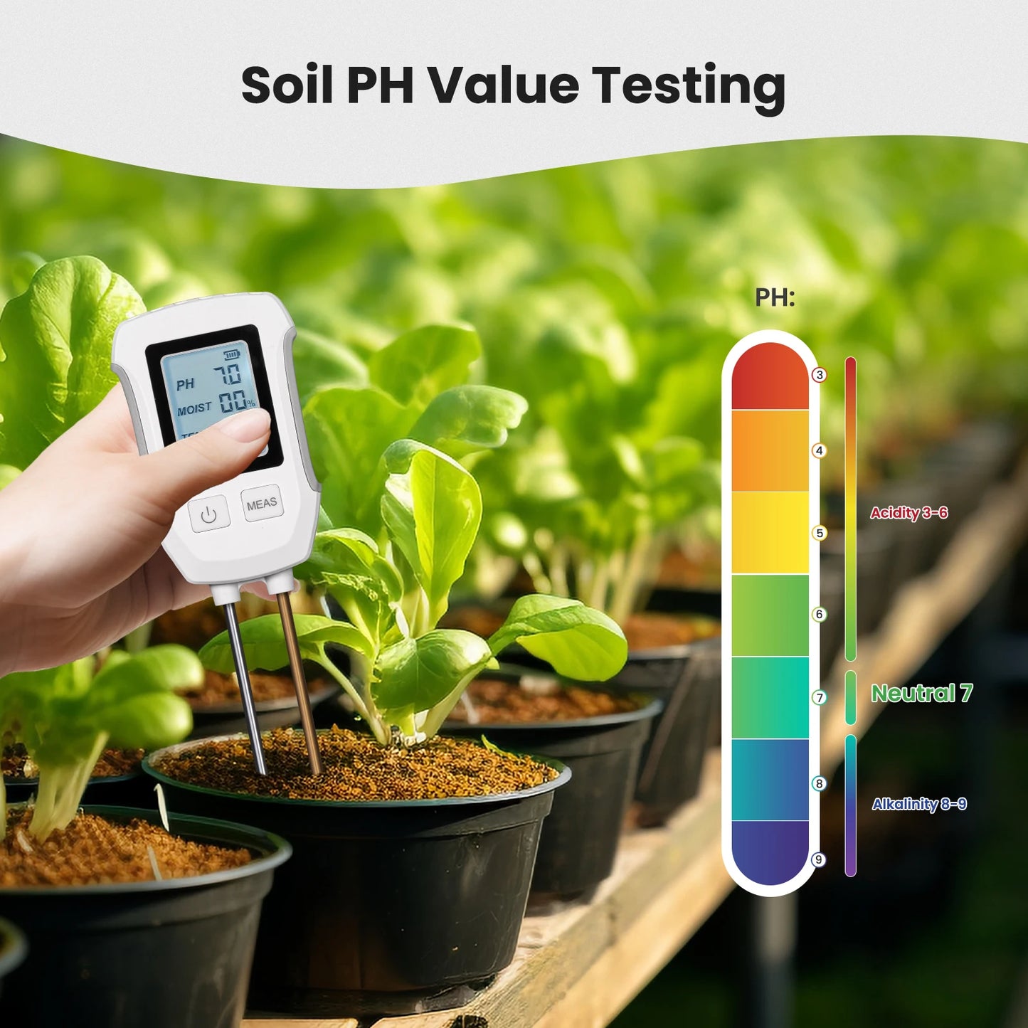 MOES 3 in 1 Soil PH Detector Tester LCD Screen Thermometer Temperature